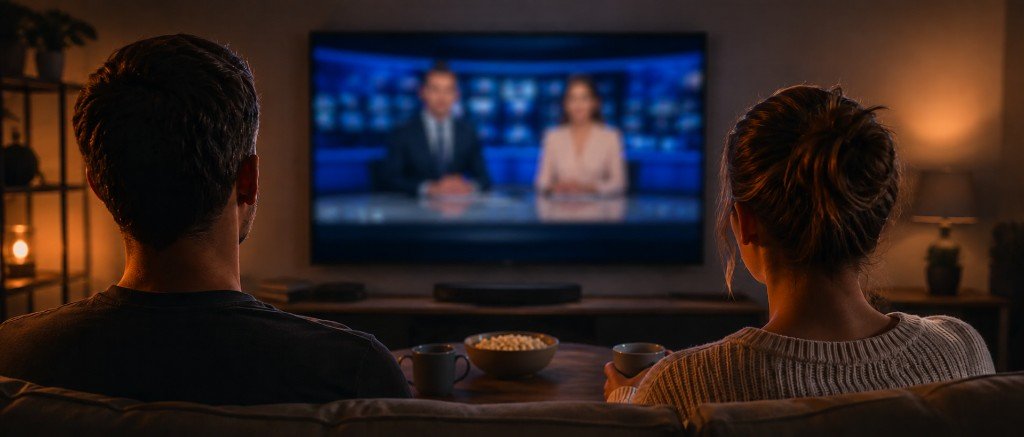 Pareja viendo televisión en el salón